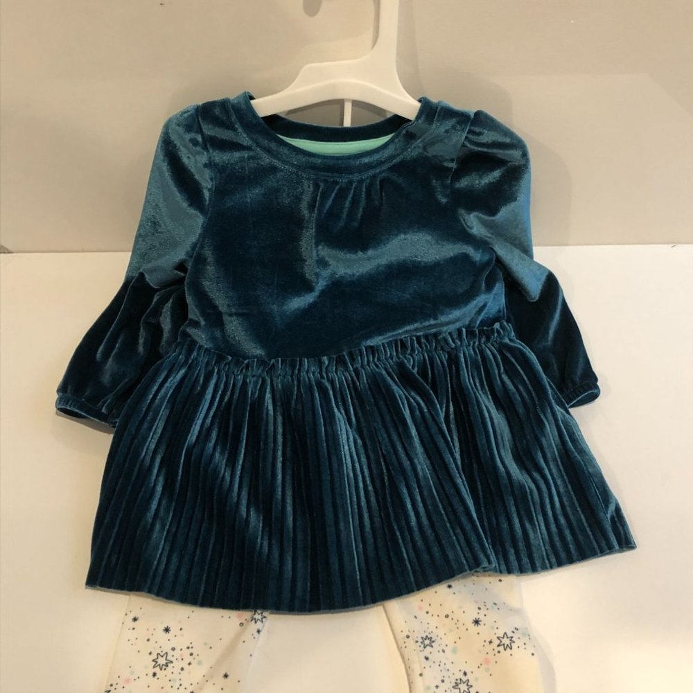 Baby Cat & Jack Size 2T NEW Shirt Pants Girls Outfit Green Velour and Leggings